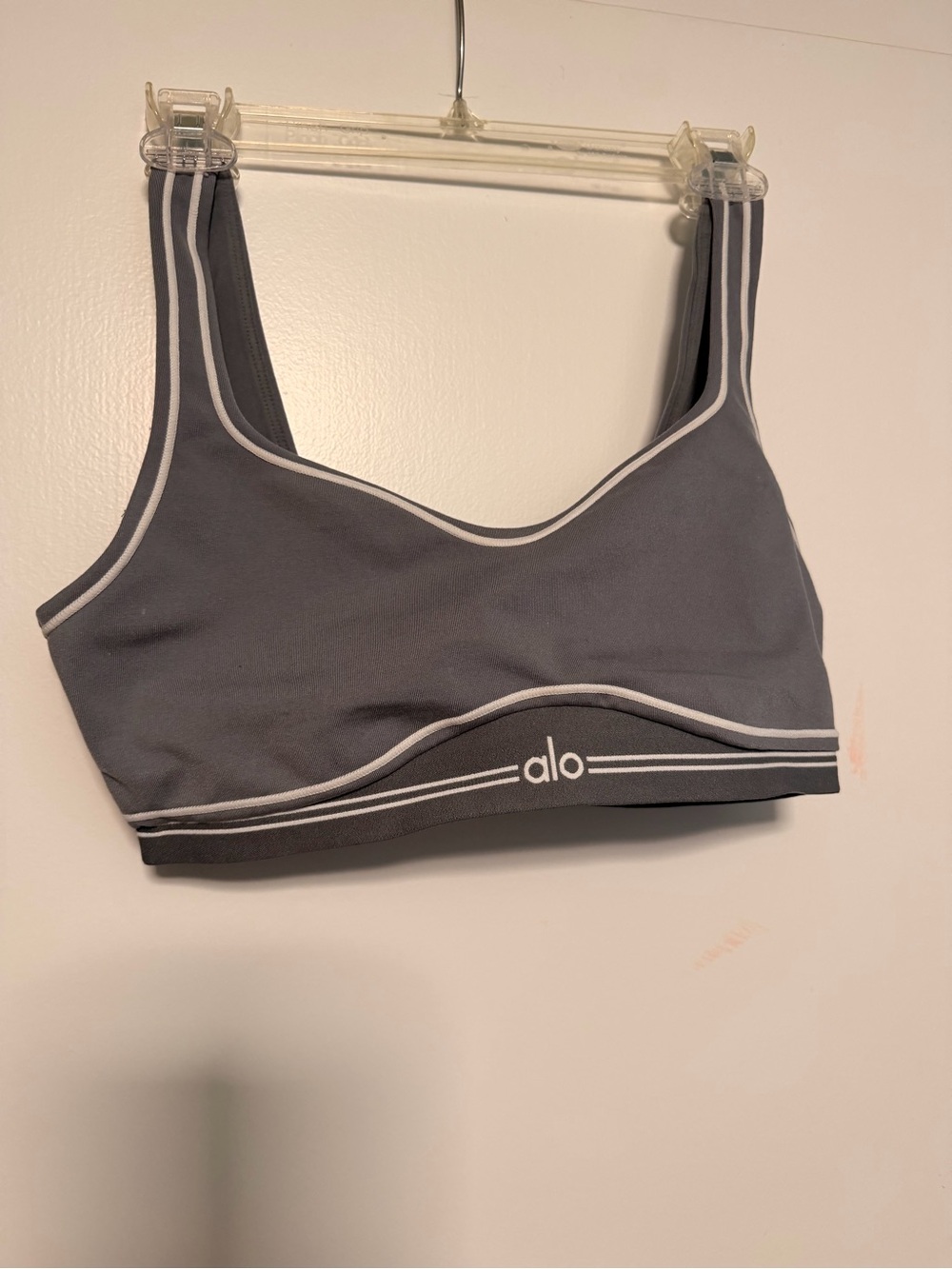 ALO Yoga Charcoal Gray Sports Bra with White Trim